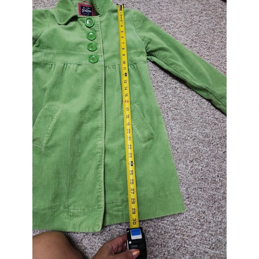 Mini Boden Peacoat Girls 11-12Y Green Polka Dot Lined Corduroy Long Coat
